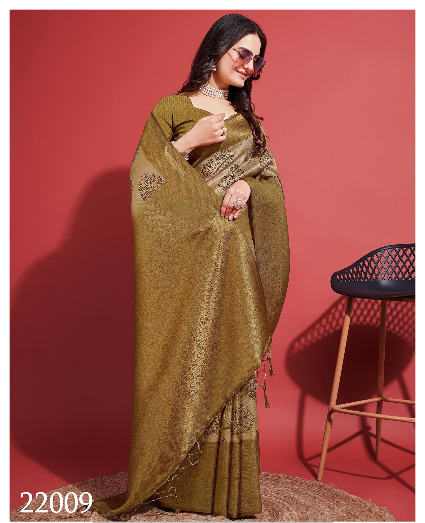 Latest Khakhee Gloss Soft Banarasi Silk Saree