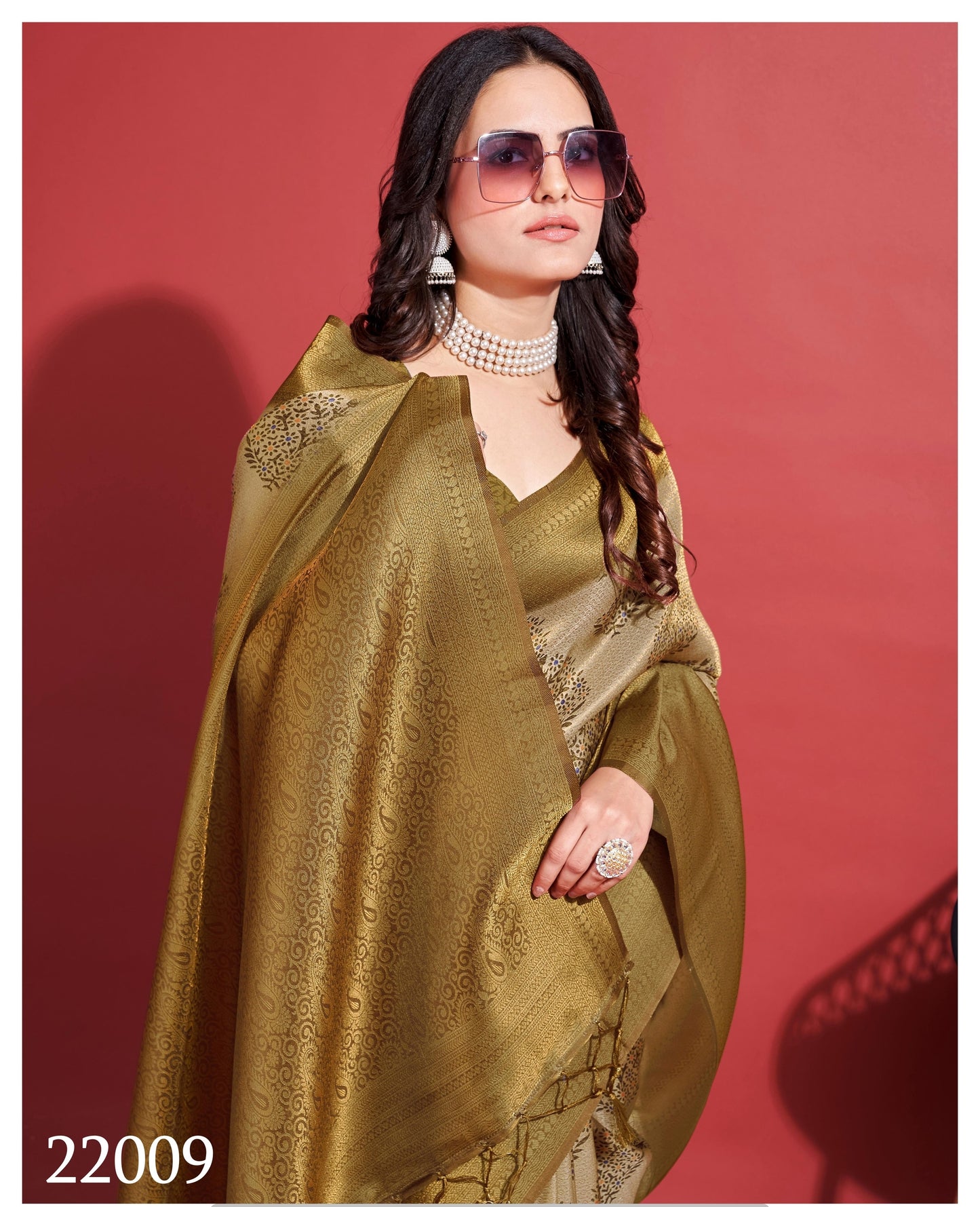 Latest Khakhee Gloss Soft Banarasi Silk Saree