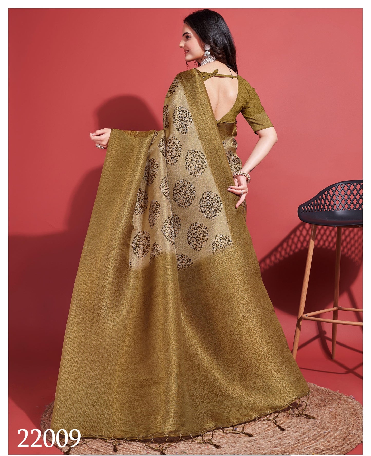 Latest Khakhee Gloss Soft Banarasi Silk Saree