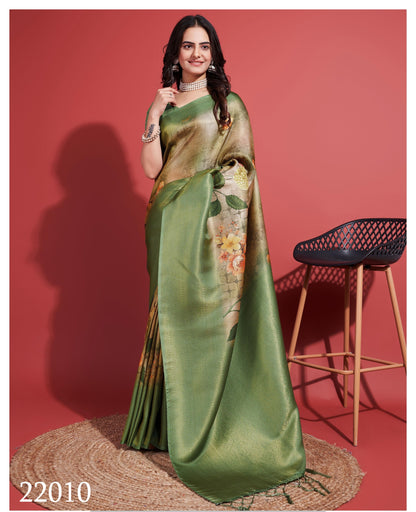 Latest Silky Green Soft Banarasi Silk Saree