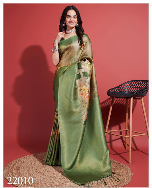 Latest Silky Green Soft Banarasi Silk Saree