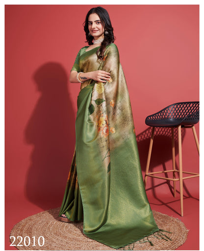 Latest Silky Green Soft Banarasi Silk Saree