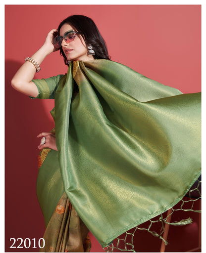 Latest Silky Green Soft Banarasi Silk Saree