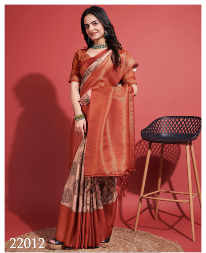 Latest Radiant Orange Soft Banarasi Silk Saree