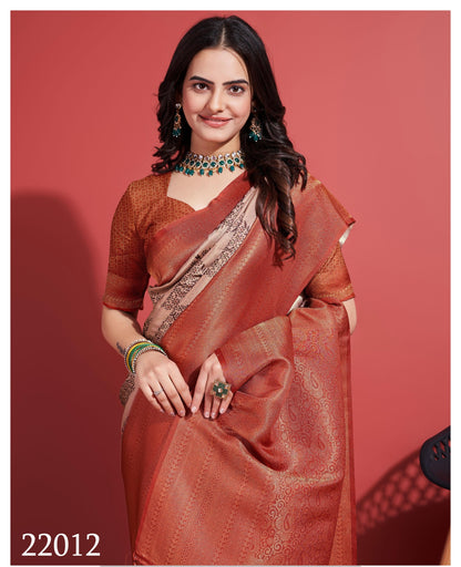 Latest Radiant Orange Soft Banarasi Silk Saree