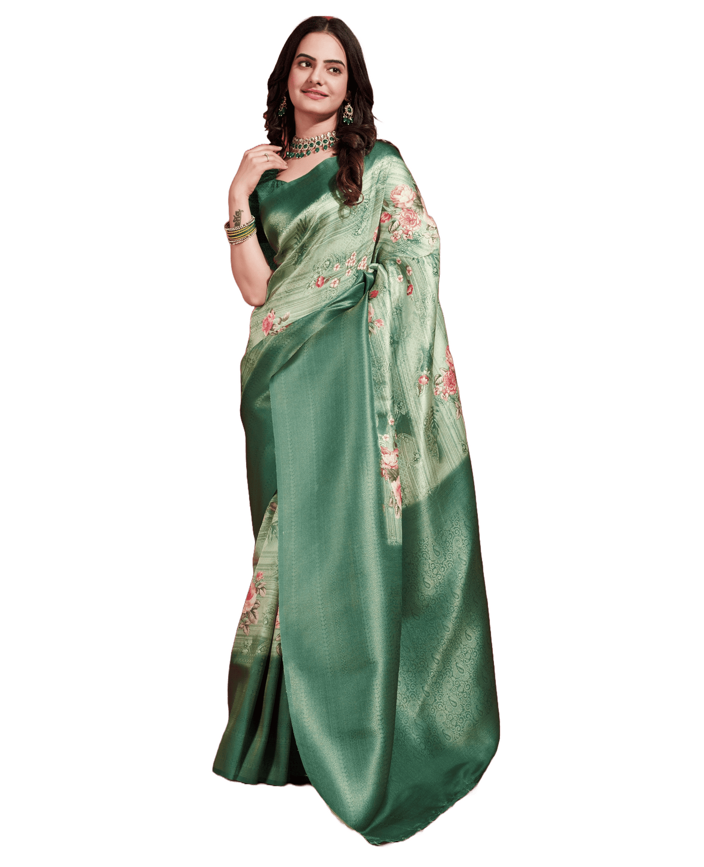 Latest Dark Silky Green Soft Banarasi Silk Saree