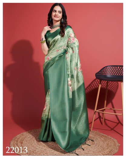 Latest Dark Silky Green Soft Banarasi Silk Saree