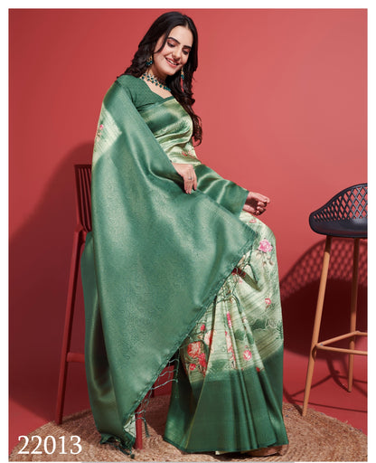 Latest Dark Silky Green Soft Banarasi Silk Saree