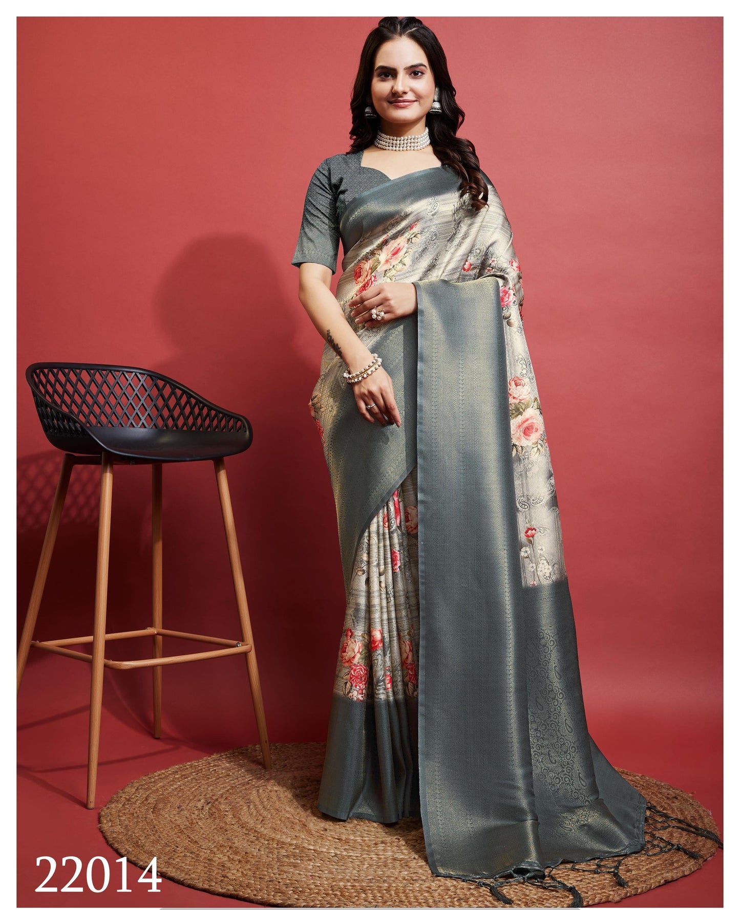 Latest Coal Silky Grey Soft Banarasi Silk Saree