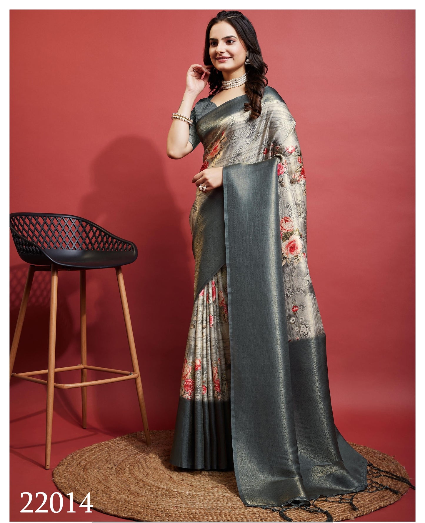 Latest Coal Silky Grey Soft Banarasi Silk Saree