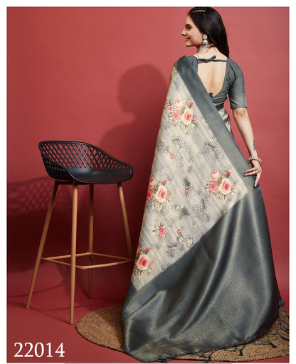 Latest Coal Silky Grey Soft Banarasi Silk Saree