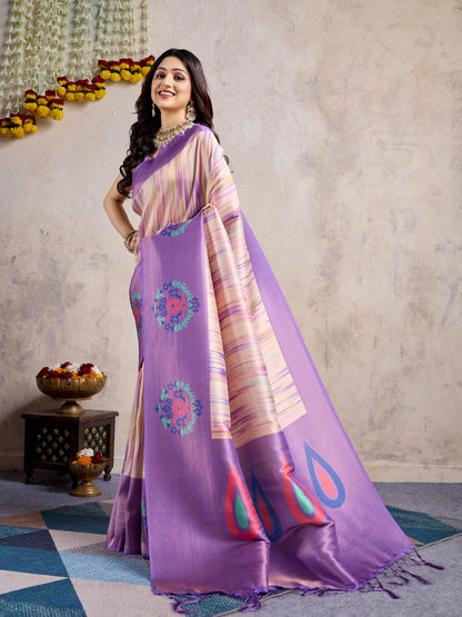 Lavender Banarasi Silk Saree with 3D Kanoko Prints & Kairi Rich Pallu – Banarasi Brocade Blouse