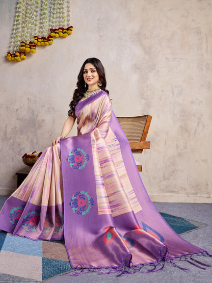 Lavender Banarasi Silk Saree with 3D Kanoko Prints & Kairi Rich Pallu – Banarasi Brocade Blouse