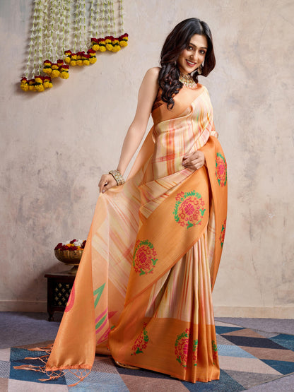 Peach Blush Banarasi Silk Saree with 3D Kanoko Prints & Kairi Rich Pallu – Banarasi Brocade Blouse