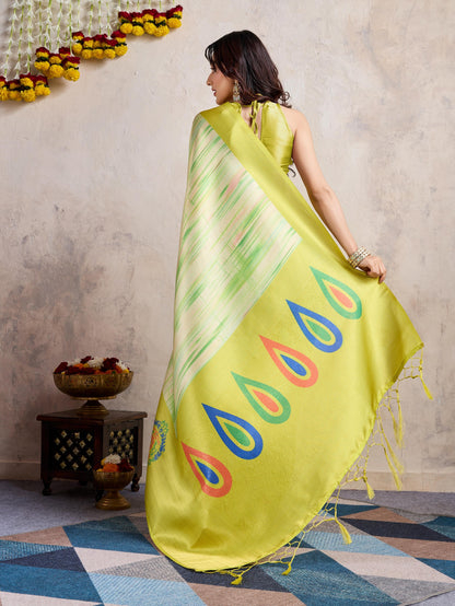 Mustard Yellow Banarasi Silk Saree with 3D Kanoko Prints & Kairi Rich Pallu – Banarasi Brocade Blouse