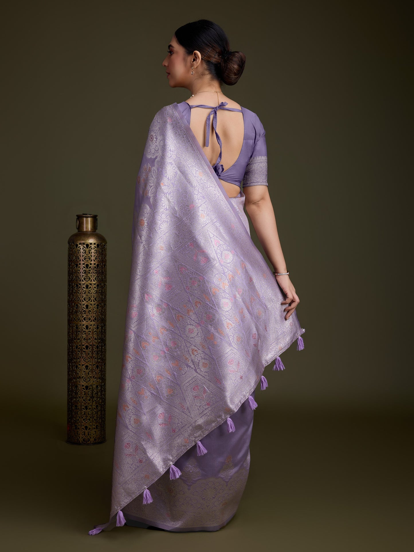 Shiny Purple Soft Silk Saree with Silver & Meenakari Zari Weaving