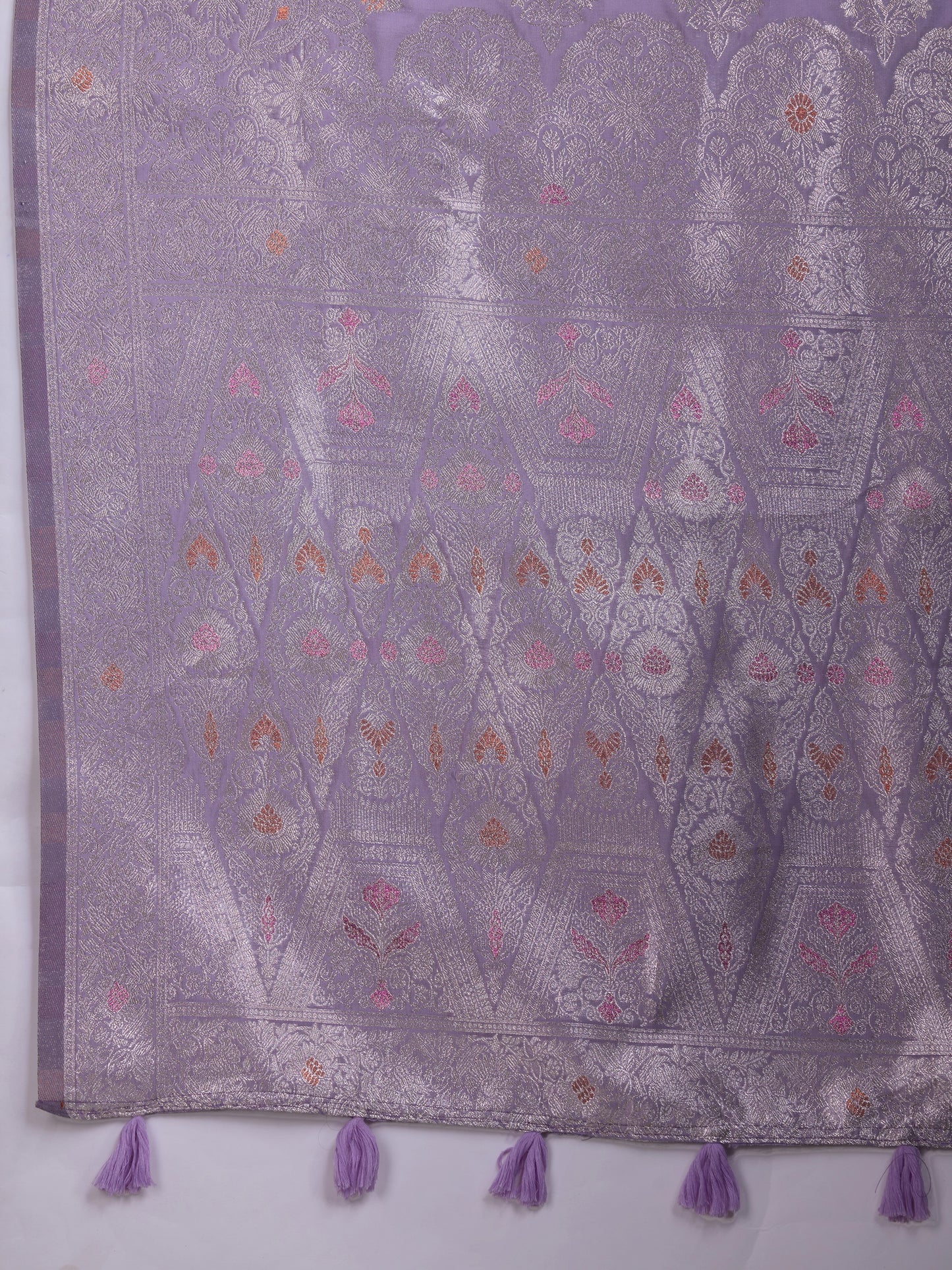 Shiny Purple Soft Silk Saree with Silver & Meenakari Zari Weaving