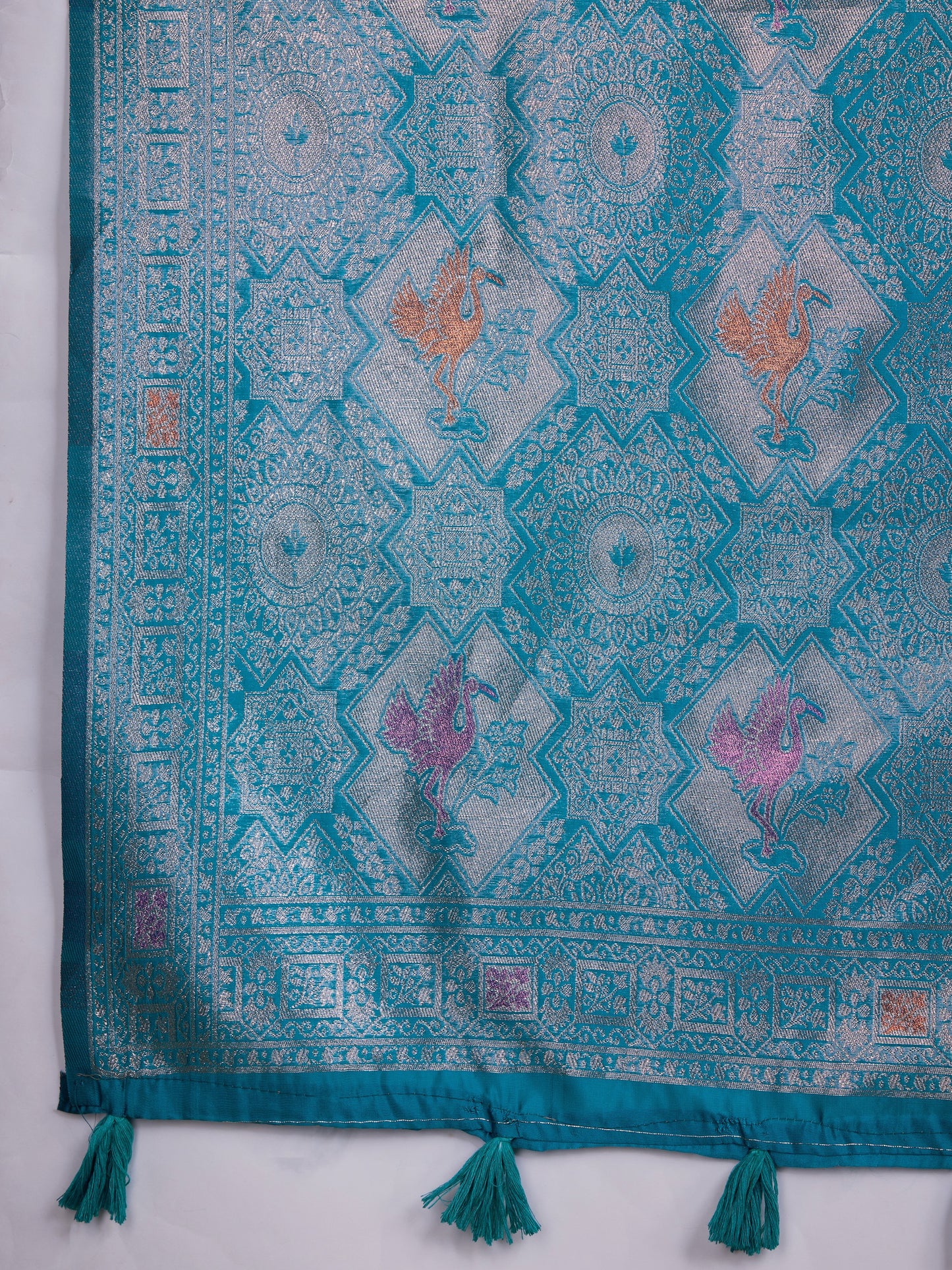 Teal blue Soft Silk Saree with Silver & Meenakari Zari Weaving