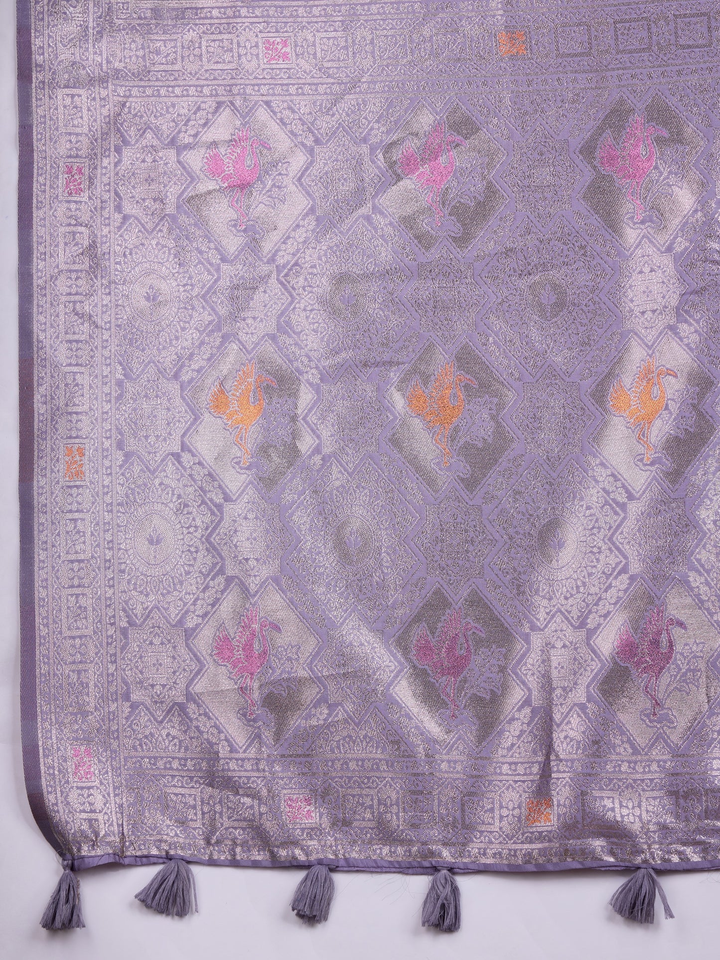 Lavender Soft Silk Saree with Silver & Meenakari Zari Weaving