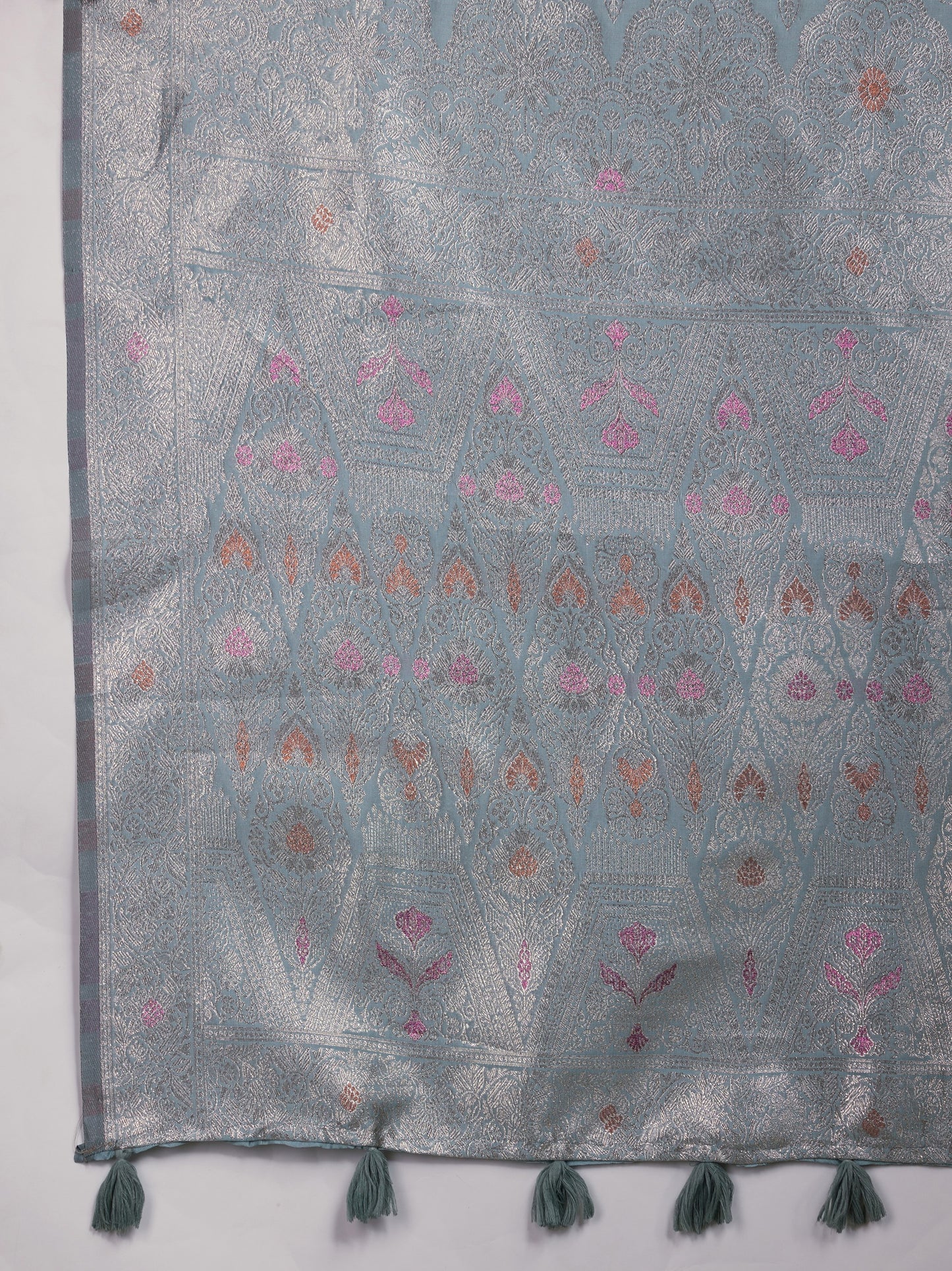 Ice blue Soft Silk Saree with Silver & Meenakari Zari Weaving