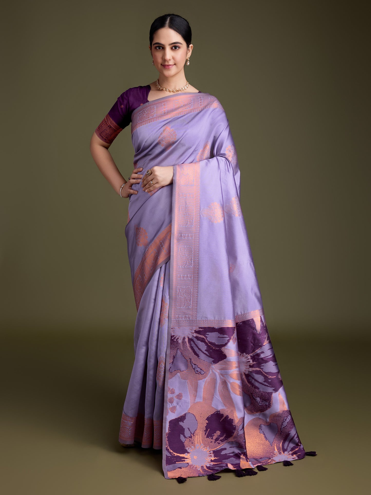 Royal Purple Soft Banarasi Silk Saree with Fancy Digital Woven Pallu