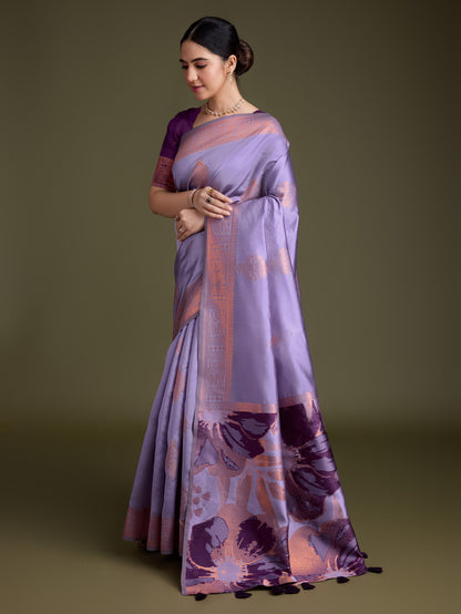 Royal Purple Soft Banarasi Silk Saree with Fancy Digital Woven Pallu