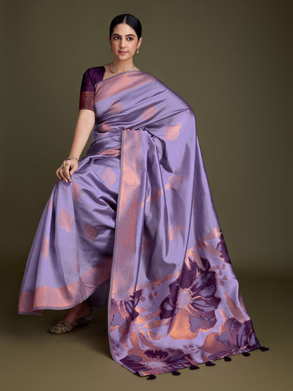 Royal Purple Soft Banarasi Silk Saree with Fancy Digital Woven Pallu