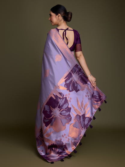 Royal Purple Soft Banarasi Silk Saree with Fancy Digital Woven Pallu