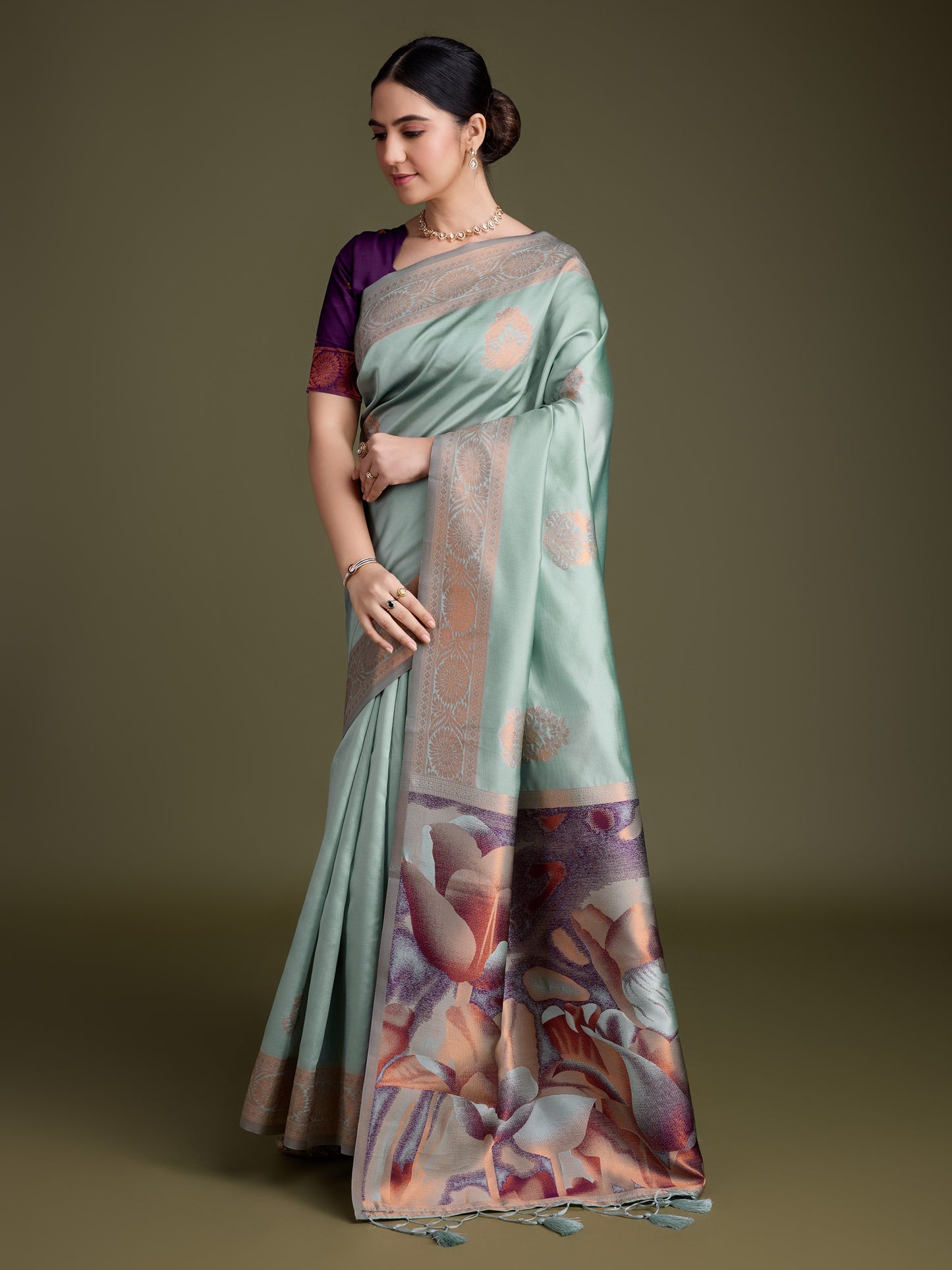 Silky Green Soft Banarasi Silk Saree with Fancy Digital Woven Pallu