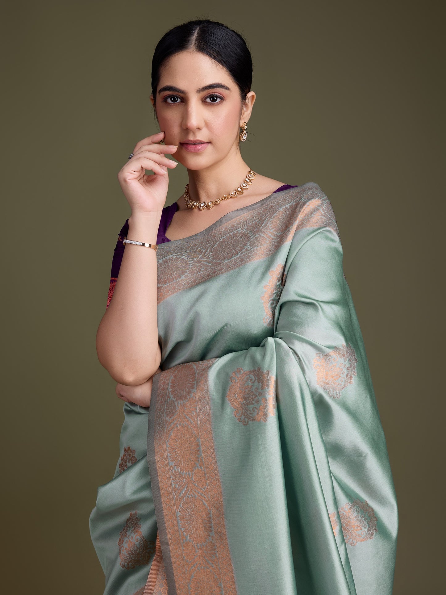 Silky Green Soft Banarasi Silk Saree with Fancy Digital Woven Pallu