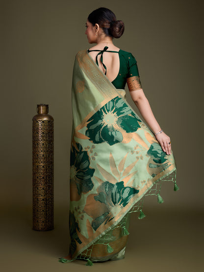 Elegant Green Soft Banarasi Silk Saree with Fancy Digital Woven Pallu