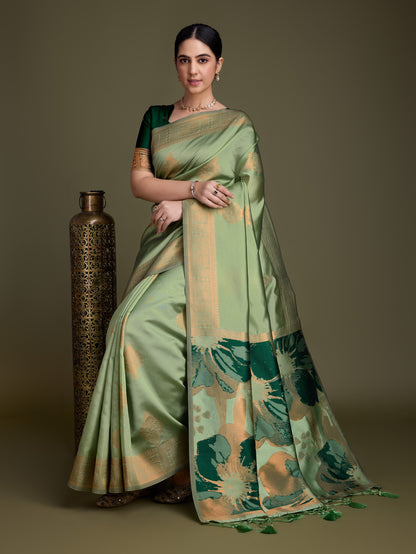 Elegant Green Soft Banarasi Silk Saree with Fancy Digital Woven Pallu