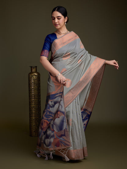 Peacock Soft Banarasi Silk Saree with Fancy Digital Woven Pallu