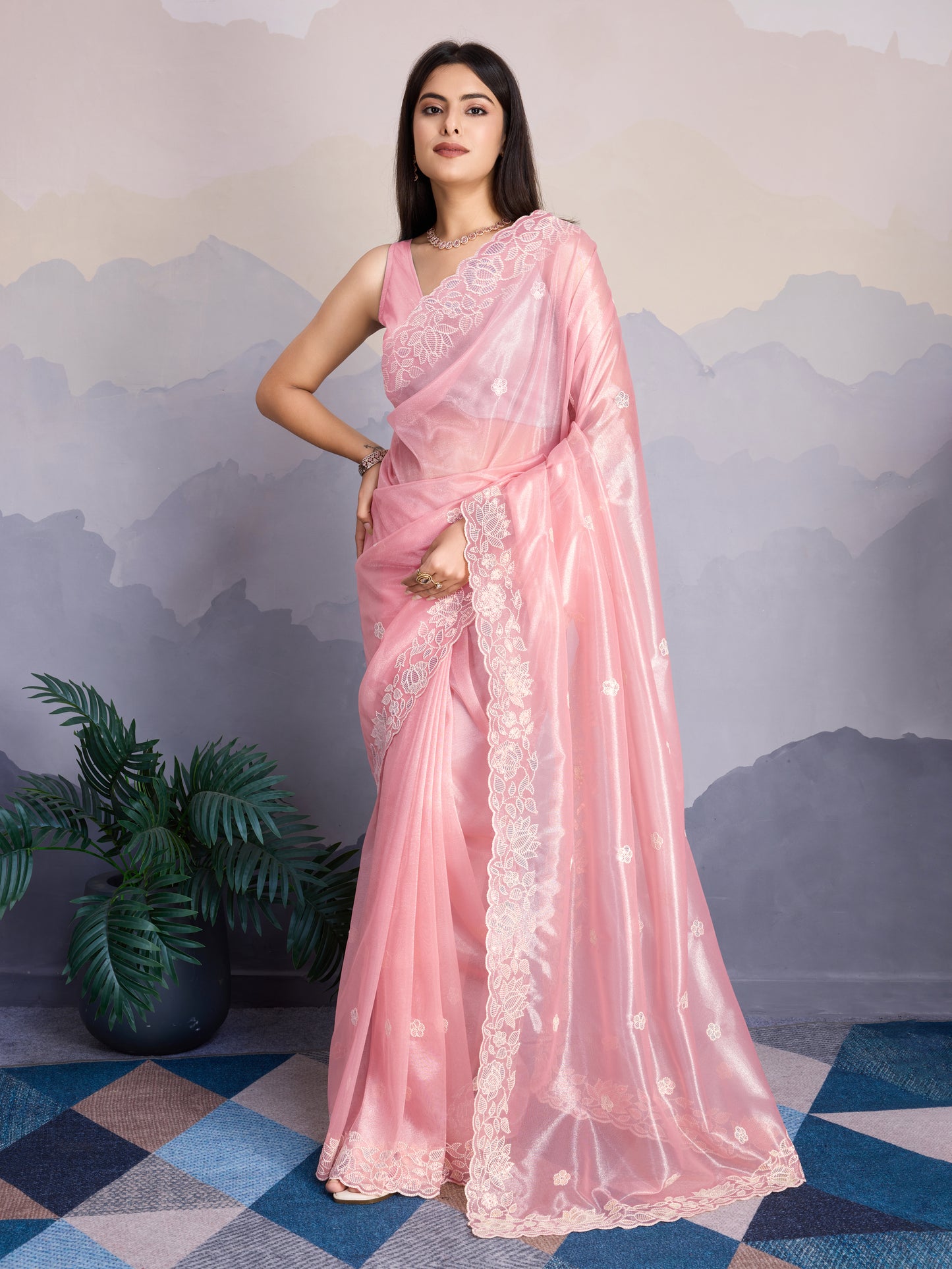 Elegant Pastel Pink Gold-Infused trending Saree