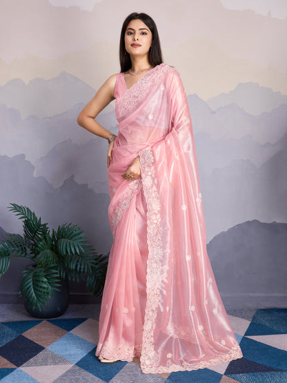 Elegant Pastel Pink Gold-Infused trending Saree