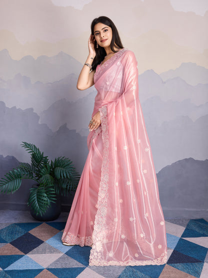 Elegant Pastel Pink Gold-Infused trending Saree