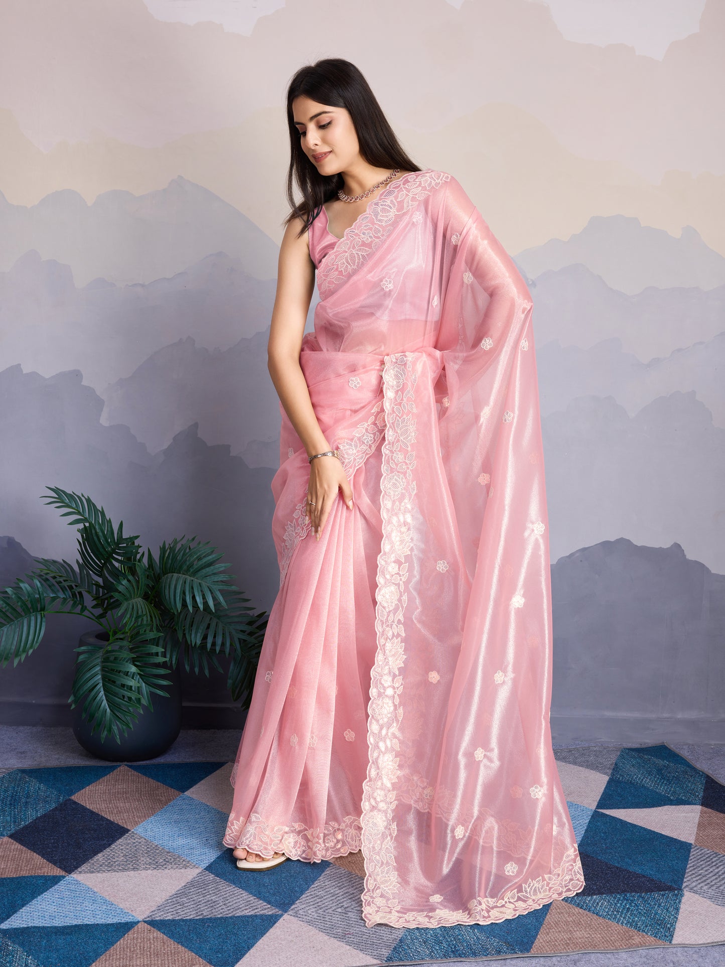 Elegant Pastel Pink Gold-Infused trending Saree