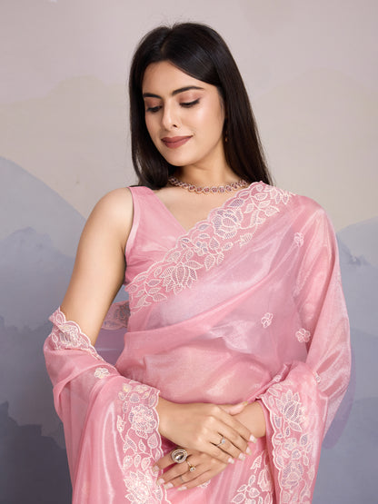 Elegant Pastel Pink Gold-Infused trending Saree