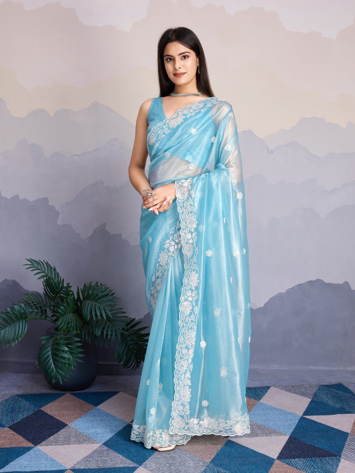 Elegant Gold-Infused trending Blue pastel Banarasi Saree