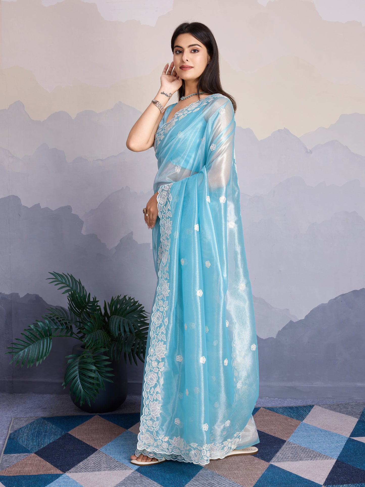 Elegant Gold-Infused trending Blue pastel Banarasi Saree