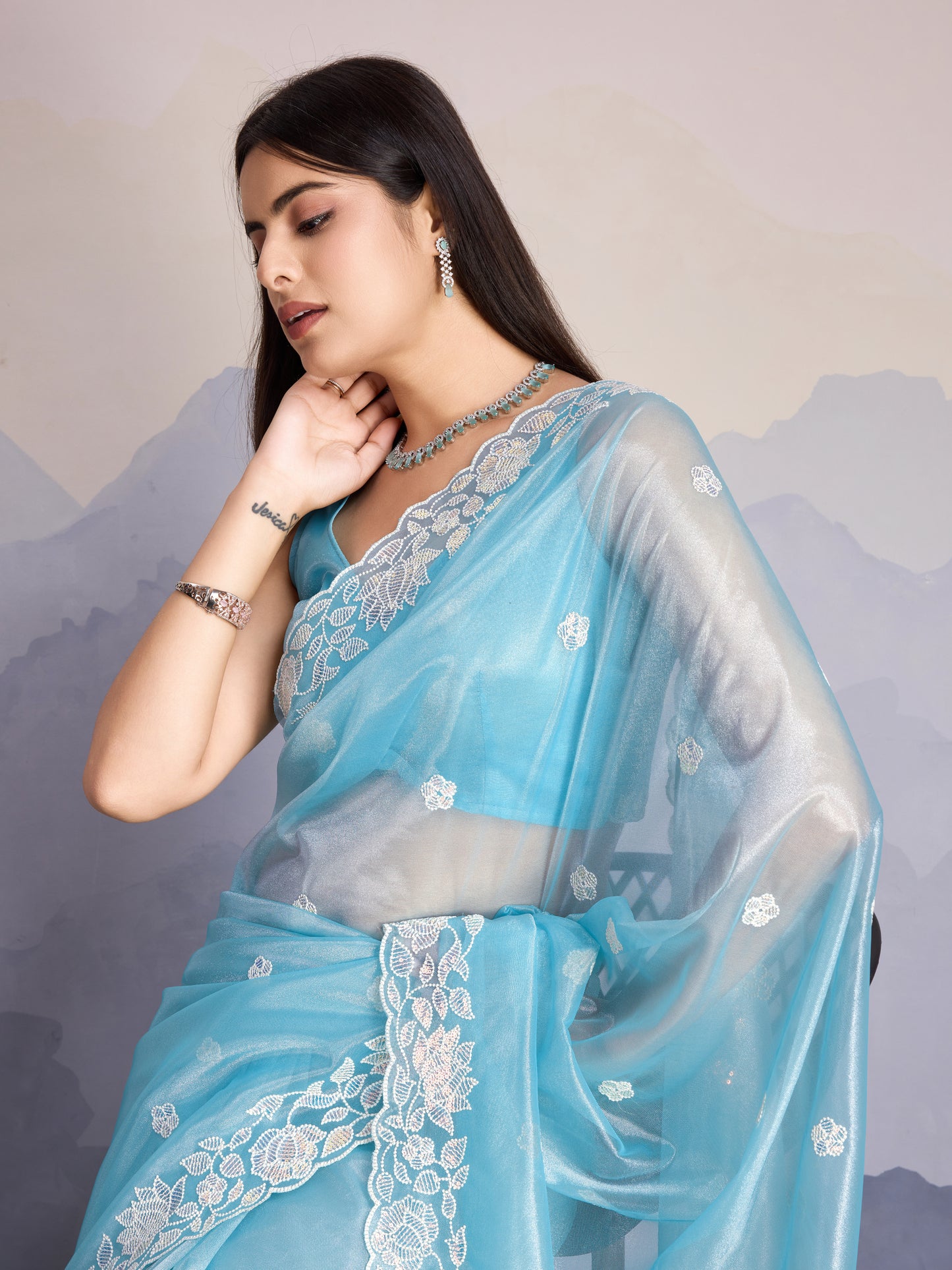 Elegant Gold-Infused trending Blue pastel Banarasi Saree