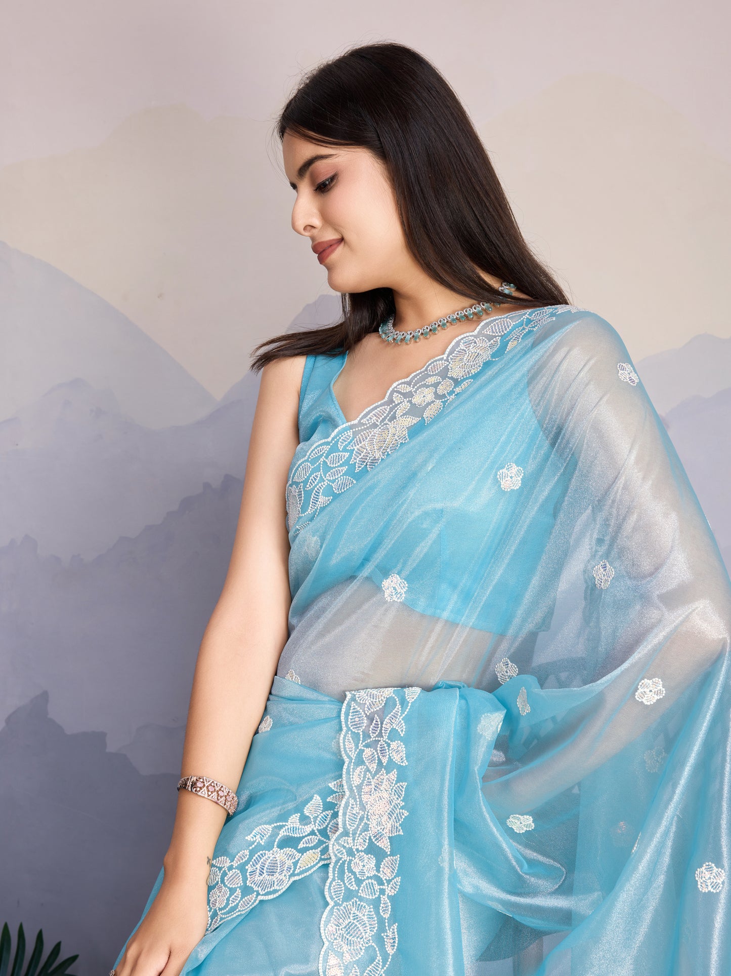 Elegant Gold-Infused trending Blue pastel Banarasi Saree