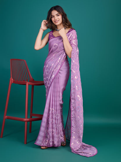 Purple Self-Pattern Embroidered Saree