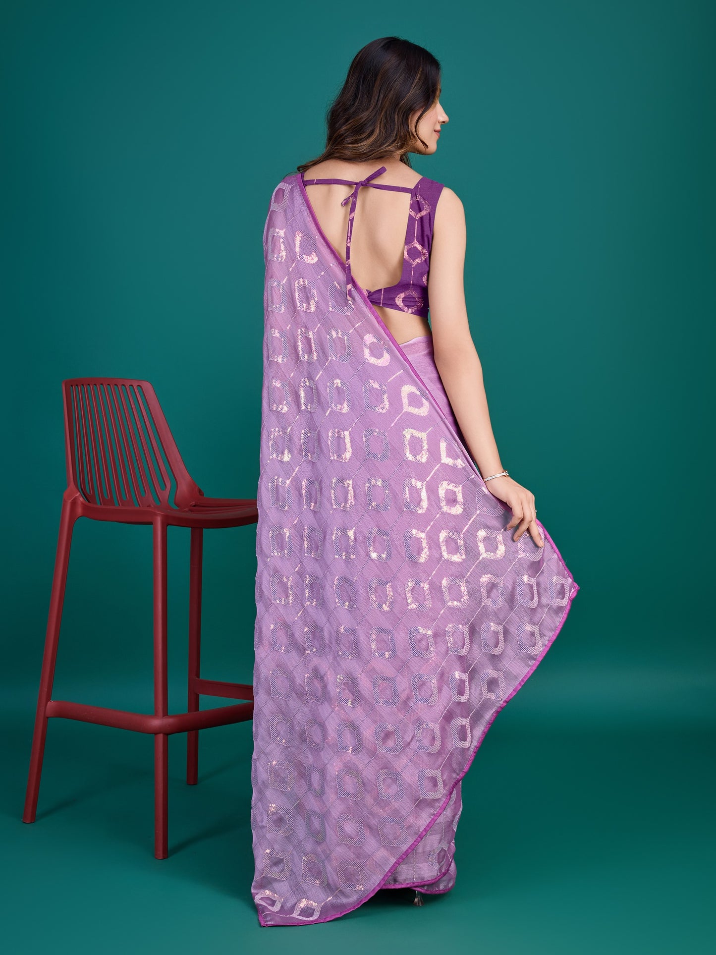 Purple Self-Pattern Embroidered Saree