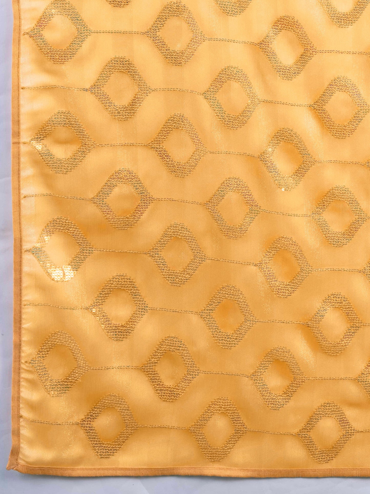 Mango-Colored Self-Pattern Embroidered Saree