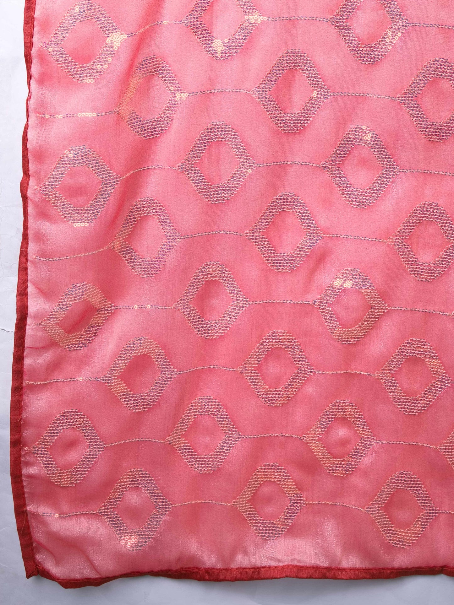 Pink Self-Pattern Embroidered Saree