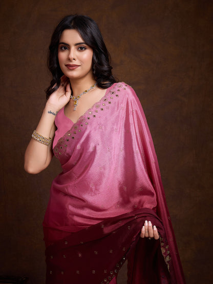 Pink Two-Tone Shaded Chinnon Saree