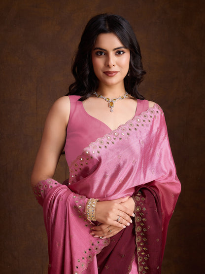 Pink Two-Tone Shaded Chinnon Saree