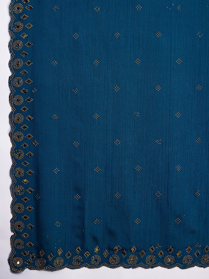 Ocean Blue Two-Tone Shaded Chinnon Saree