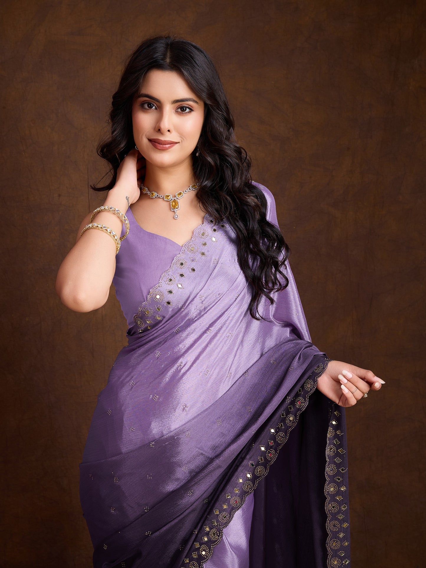 Purple Two-Tone Shaded Chinnon Saree